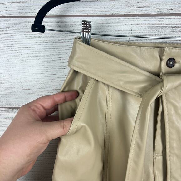 BCBG Generation Women's Khaki Faux Leather Tie Waist Pants Size XS - Picture 3 of 7